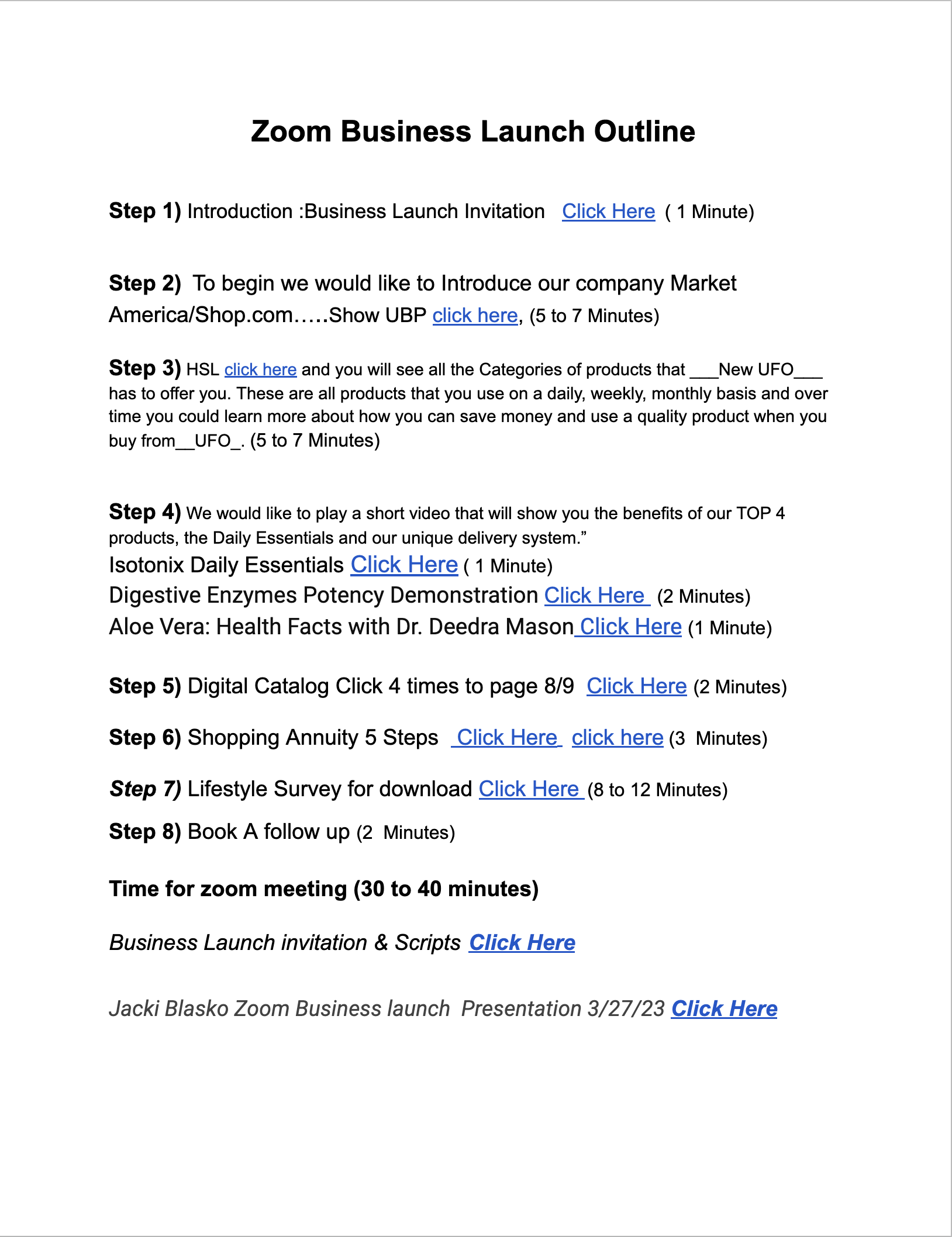 ZOOM Business Launch Outline